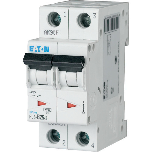 Авт. выключатель EATON PL6-D25/2, 2P, 25A, хар-ка D, 6kA, 2M
